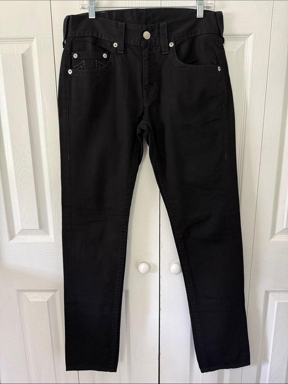True Religion Skinny Jeans-Black/Grey Stitching- Jet Black- Size W31 L34